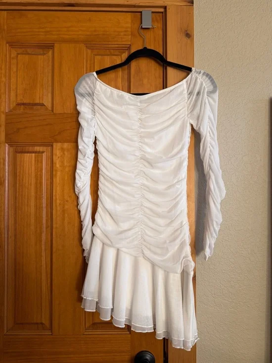 Revolve White Ruched Long-Sleeve Mini Dress - Picture 4 of 7